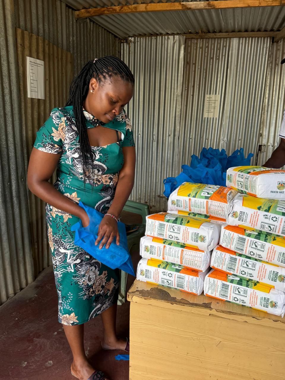 Volunteer packing food parcels